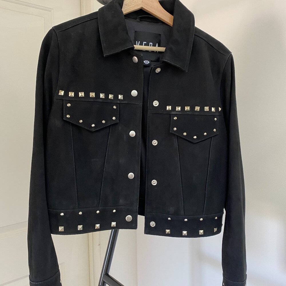 Veda Moto Cropped 100% Genuine Goat Suede Leather Jacket Size XS/S
